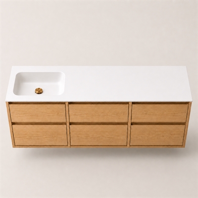 Corian wastafelblad 182 cm incl. Lux wastafel, links, Glacier White